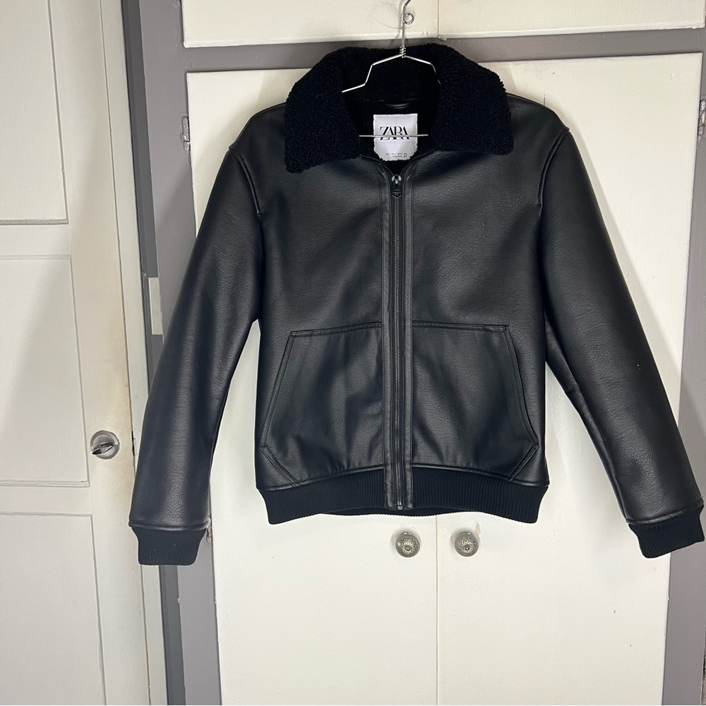 Zara black Sherpa leather jacket size large